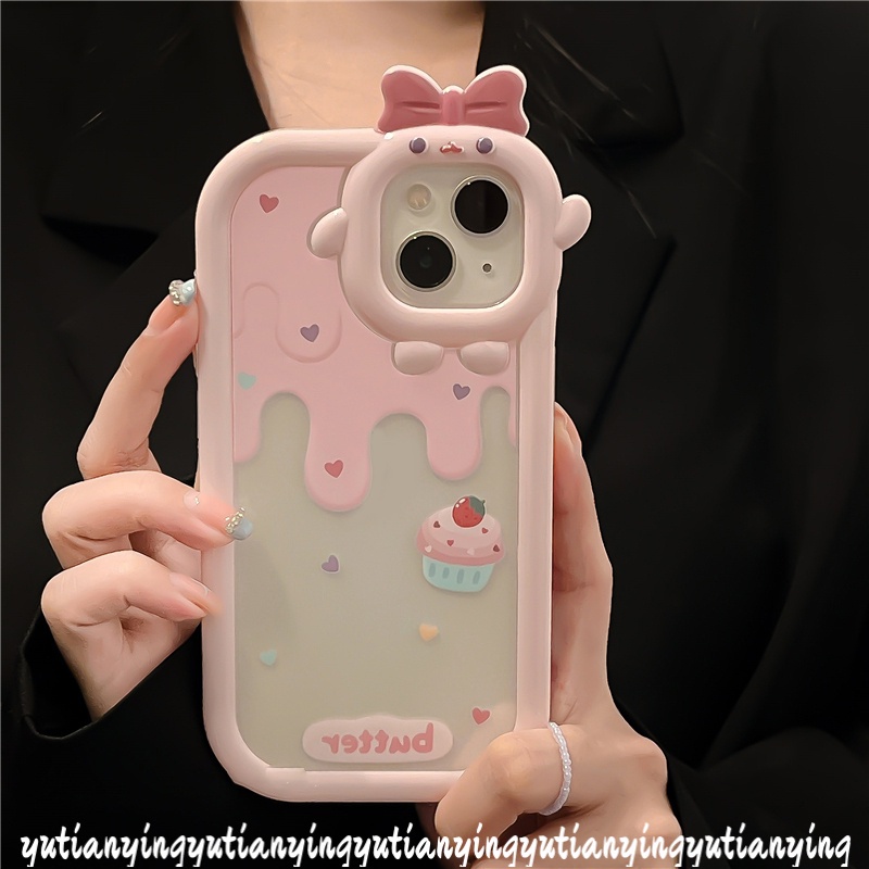 Couple Candy Cream Strawberry Cake Case Oppo A17 A55 A76 A96 A15 A16 A54 A57 2022 A5 A5s A52 A95 A3s A17K A7 Reno 7 5 4F 5F A31 A5 A9 A11 A12 A16s A15S A16K Mangkok-knot Monster Cover
