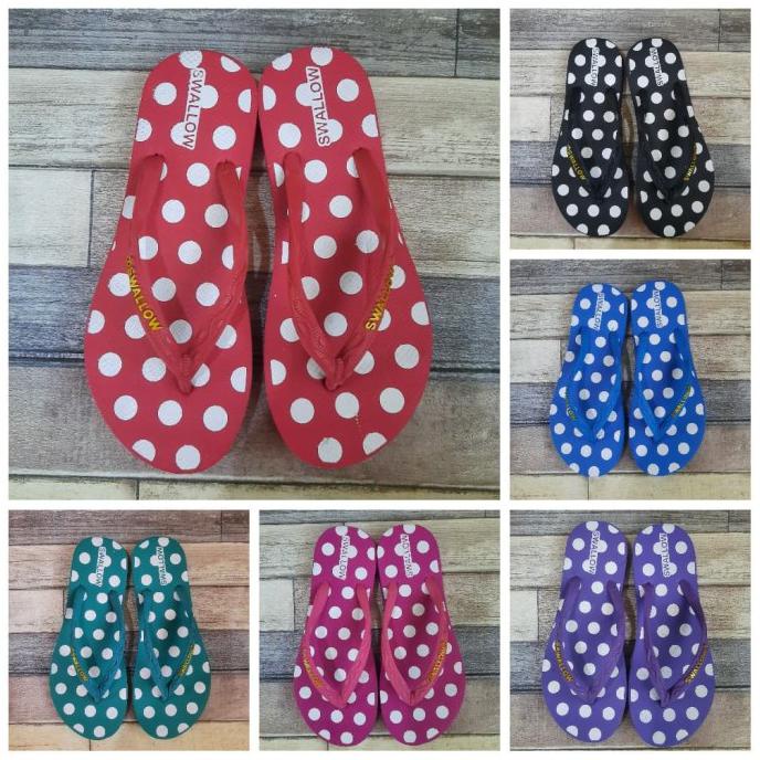 Termurah Original Sandal Sendal Jepit Swallow Swalow Polkadot - 9.5 Pink