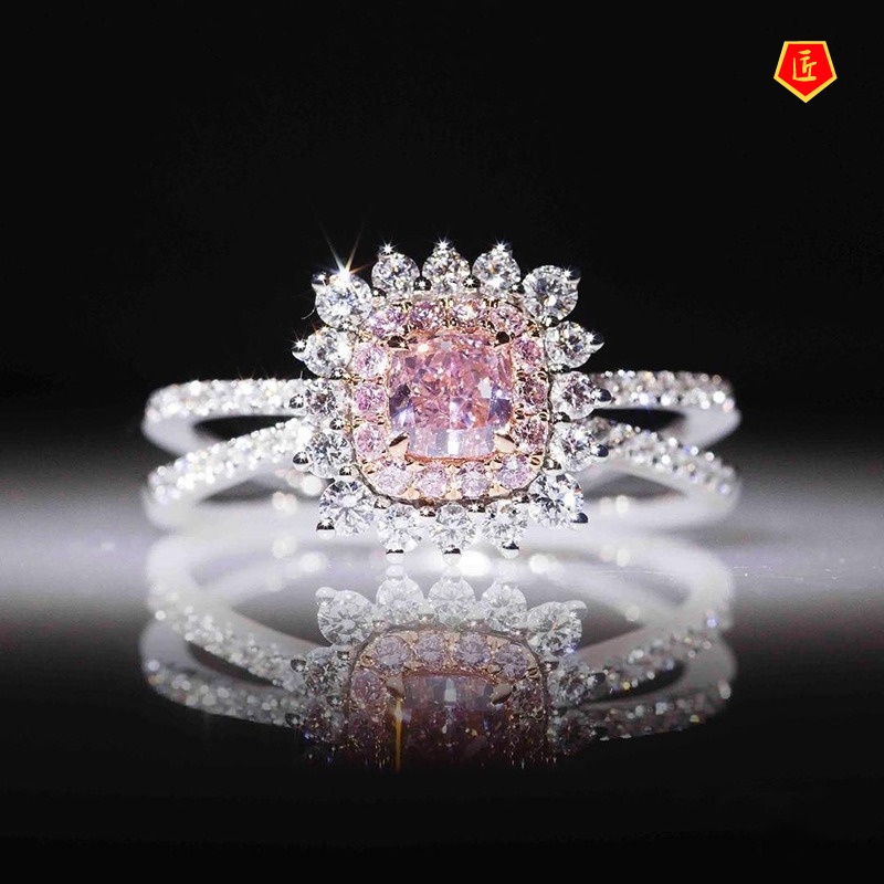 [Ready Stock]Women's Elegant Two-Tone Pink Diamond Ring