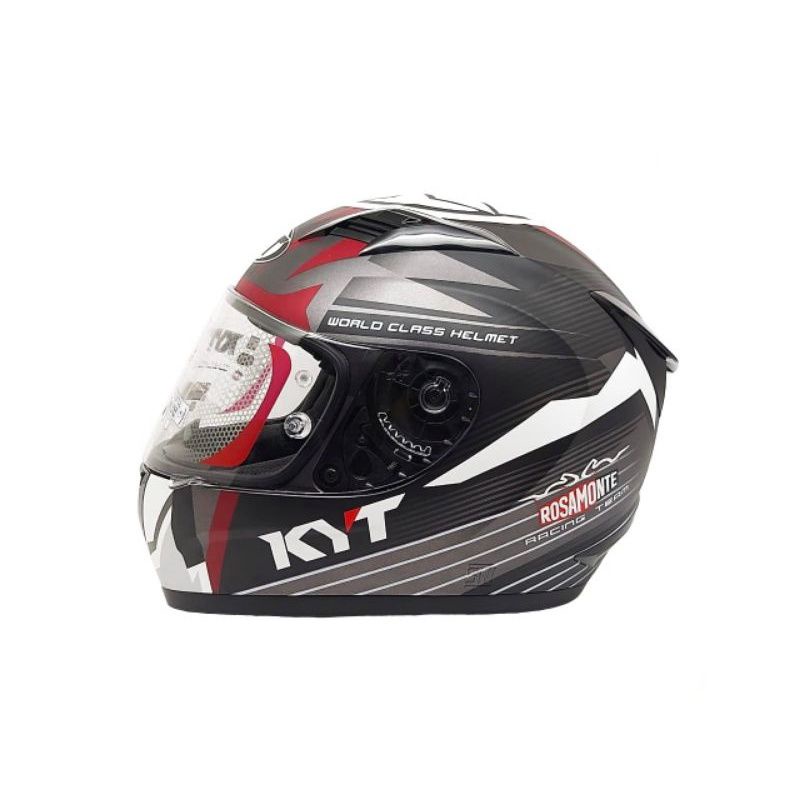 Helm Kyt R10 Seri 3 Black/White/Red Dengan Black/Aqua Blue Kaca Flat Visor Iridium Blue,Gold,Silver-Gmdop/white