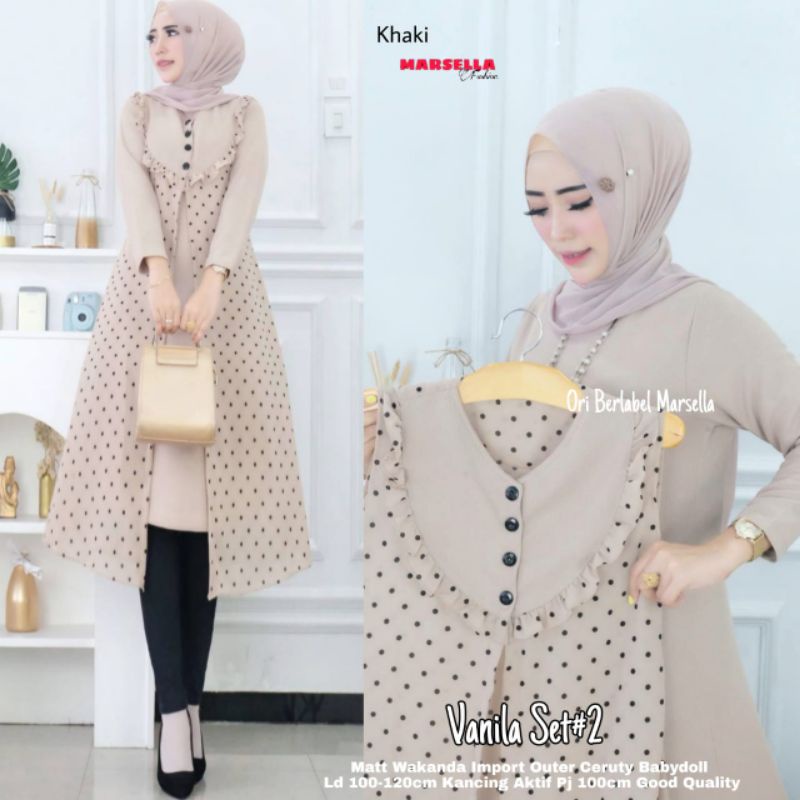 Vanilla set 3 by marsella, matt wakanda knitt import outer ceruty babydoll import, kancing aktif.
