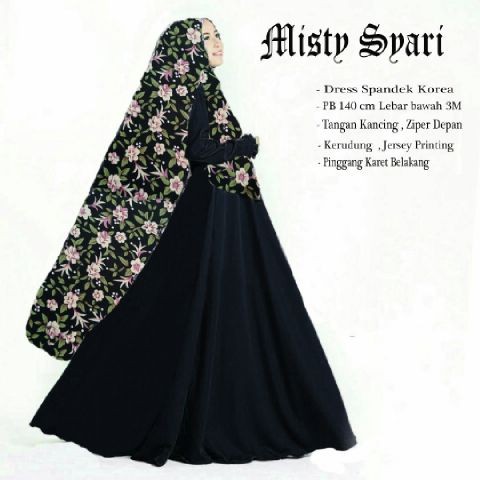 [Syari Misty Hitam SW] baju muslim wanita jersey hitam