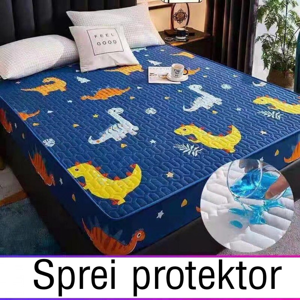 Sprei Waterproof / Sprei Protector bermotif / Sprei anti air ukuran 180x200CM dan 160x200CM-180 DINO BESAR