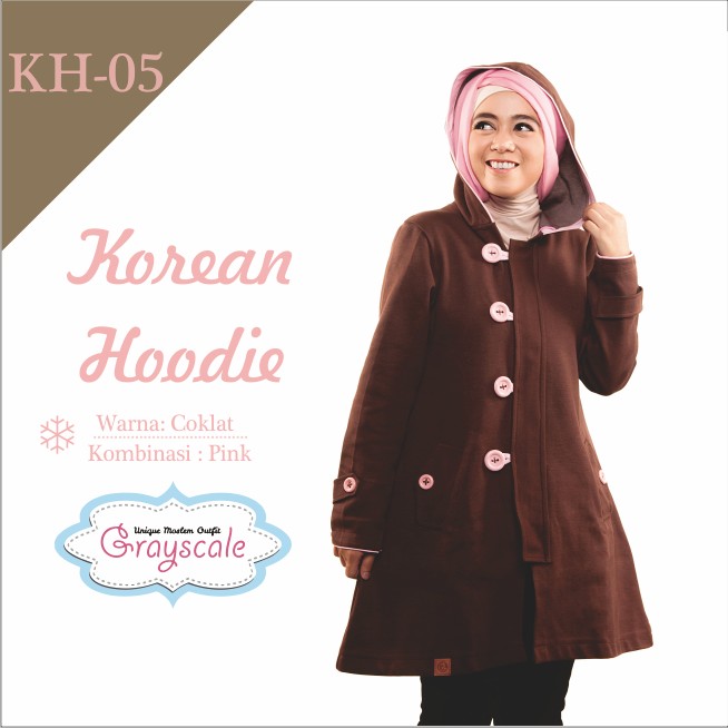 JAKET WANITA MUSLIMAH KOREAN HOODIE KH 05 COKLAT-PINK