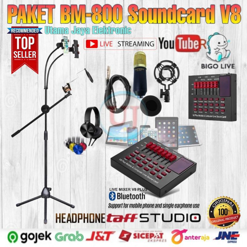 PAKET Microphone BM800 Soundcard V8 Standing 2x Phone Holder Home Recording