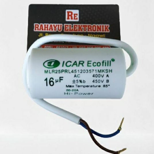 Jual KAPASITOR BULAT ICAR ECOFILL 16 Uf 400v KAPASITOR POMPA AIR