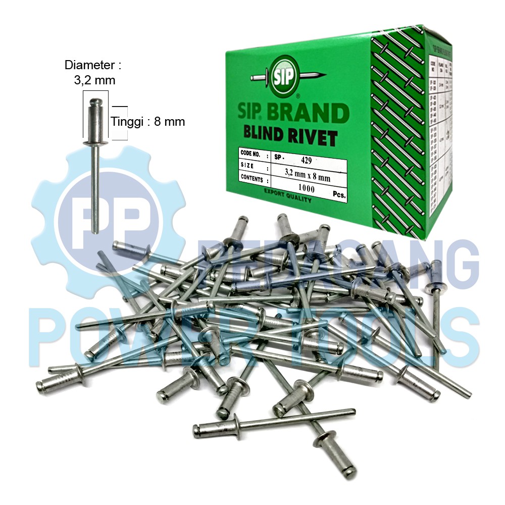 SIP 429 PAKU RIVET 3.2 x 8 MM BLIND RIPET RIFET TEMBAK 1 PAK 1.000 PCS