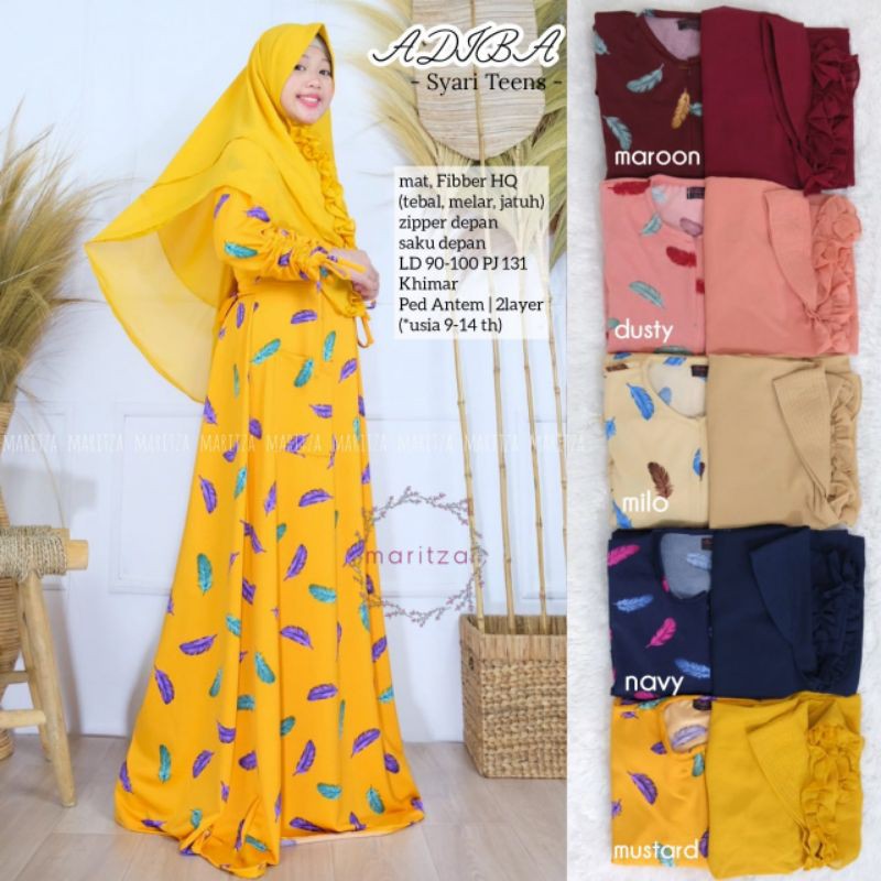 adiba syari teens / baju syari remaja / baju muslim set remaja / gamis remaja ori maritza