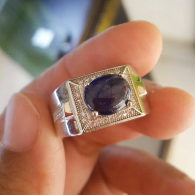 Cincin perak pria batu blue safir afrika 01