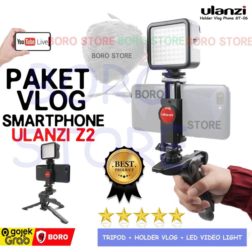 PAKET VLOG Smartphone Z2 HP LED Video Lighting Tripod Holder Phone Microphone Ulanzi