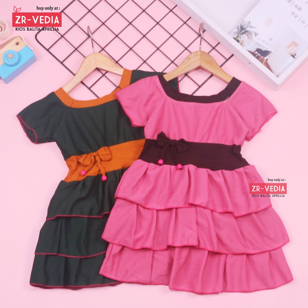 Dress Nayla uk 1-2 Tahun / Dres Lengan Balita Anak Perempuan Motif Girl Kids Baju Pesta Harian Murah