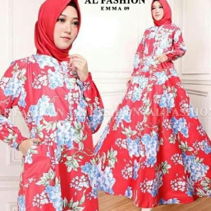 BAJU GAMIS MUSLIM KATUN MEWAH MERAH / GAMIS PESTA KONDANGAN CANTIK