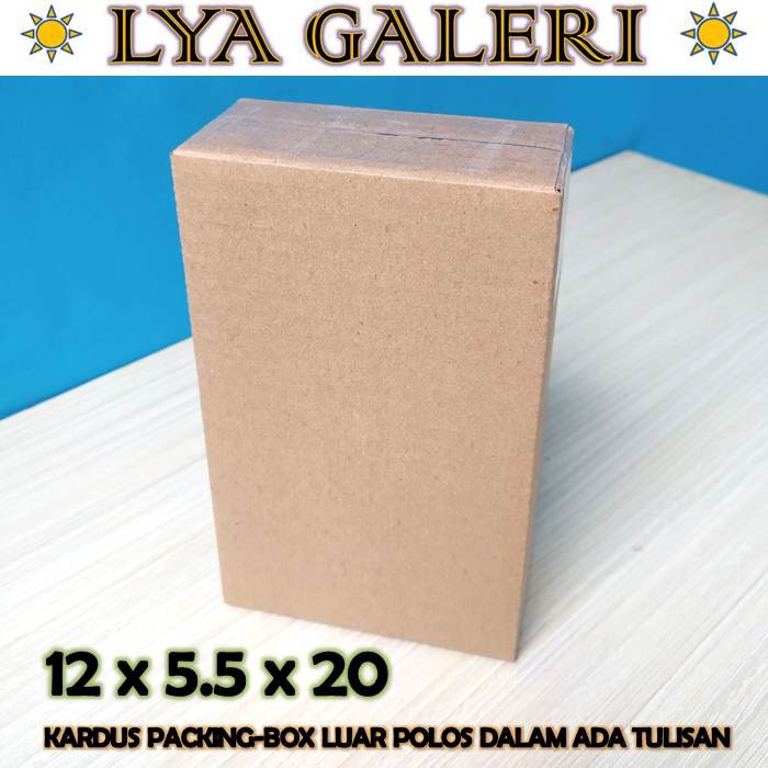 

Karton Box Kardus Packing Uk.12x5,5x20 cm Luar Polos Dalam Ada Tulisan