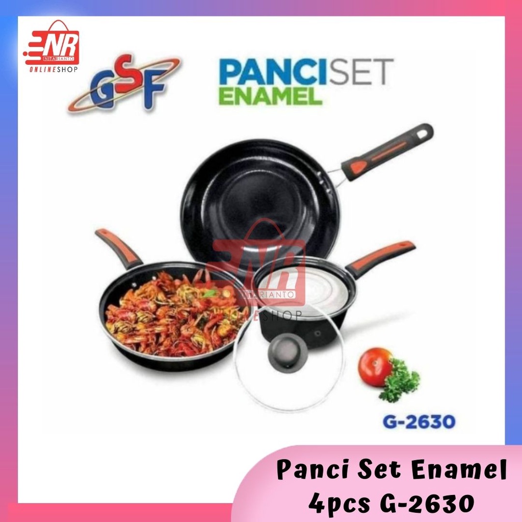 Panci Set Enamel 4 PCS G-2630P - Wajan - Set Wajan Panci Anti Lengket - Enamel