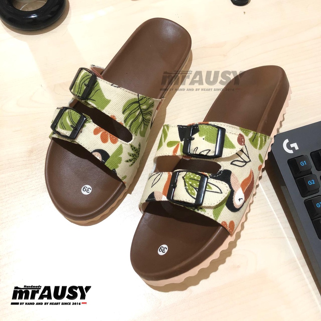 Sandal Selop Wanita Cewek Casual mrAUSY Strap 2 Gesper 2 Motif