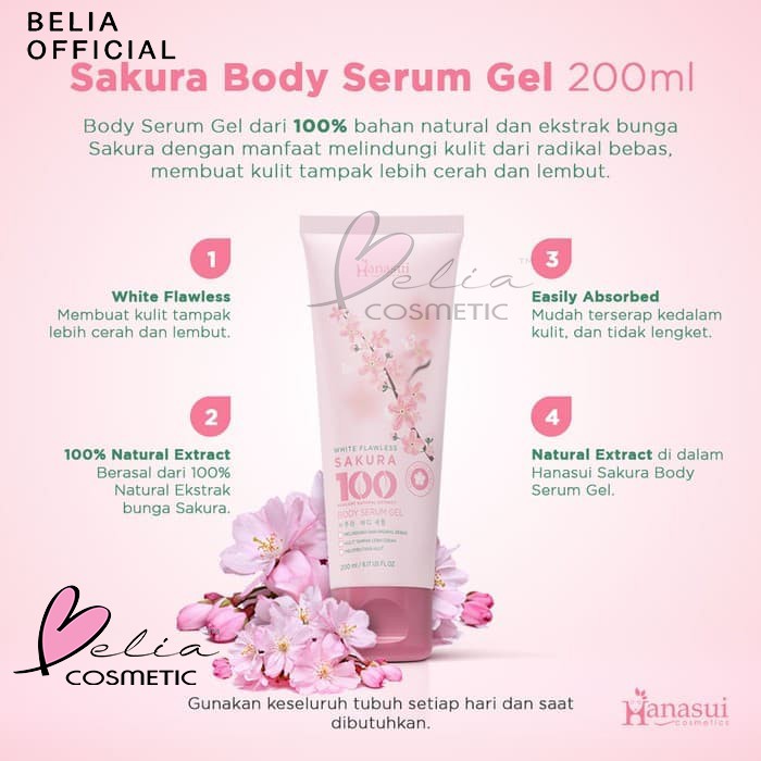 ❤ BELIA ❤ HANASUI (✔️BPOM) Body Serum Gel 200mL | Aloe Vera Vit C Sakura gel tubuh