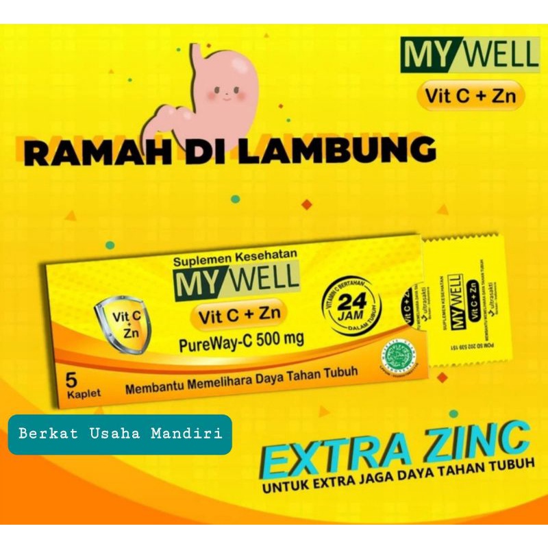 My Well Vitamin C 500g + Zn (Aman dilambung &amp; melindungi tubuh 24jam)