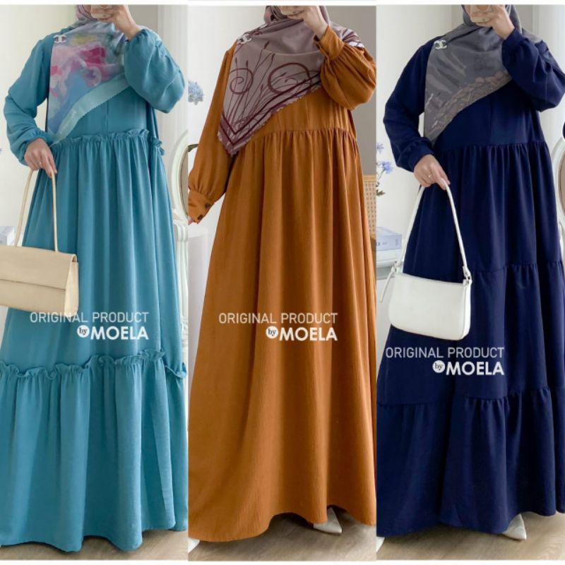 Gamis long dress crinkle airflow ori Moela