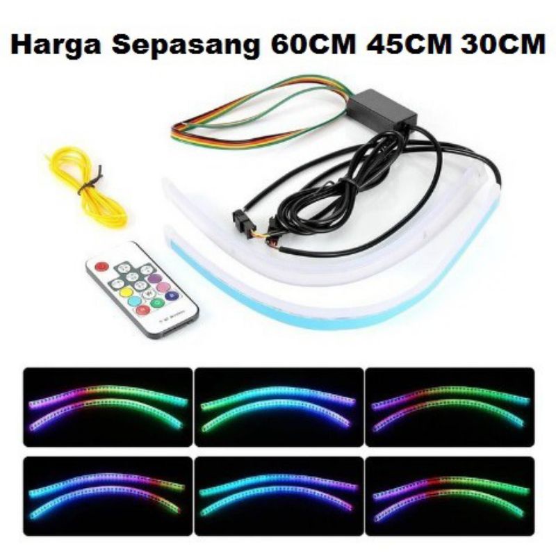 Lampu led alis tempel 30cm 45cm 60cm remote RGB sein running sen jalan