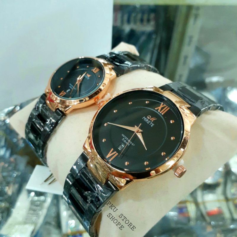 Jam Tangan Couple Free Box | Viral Import Mewah Mirete Original !!  Jam Tangan Mewah Elegan Analog Quart | Strap Rantai Baja  Stainlees Steel Anti Air