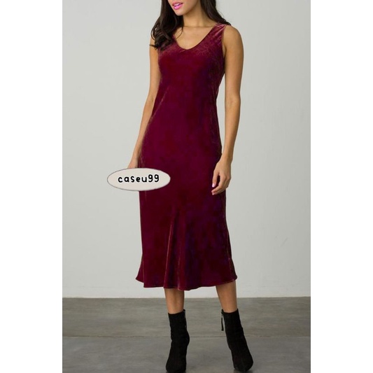 Midi dress sexy Korean bodycon velvet dress// night party dress// gaun pesta bludru tanpa lengan Sleeve less plunge dresses