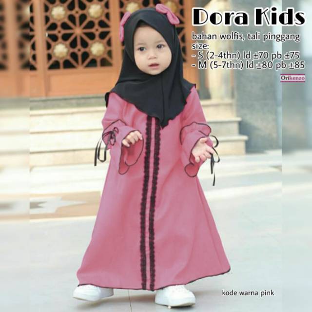 Gamis + Khimar Kids Dora Syari Ori Kenzo Longdress Maxi Material Wolfish Premium OriKenzo