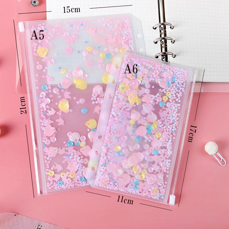 

L9M5 ziplock glitter - lucu - PVC 6 rings binder A6 A5 transparan multi-fungsi [thehanscorner] YRA