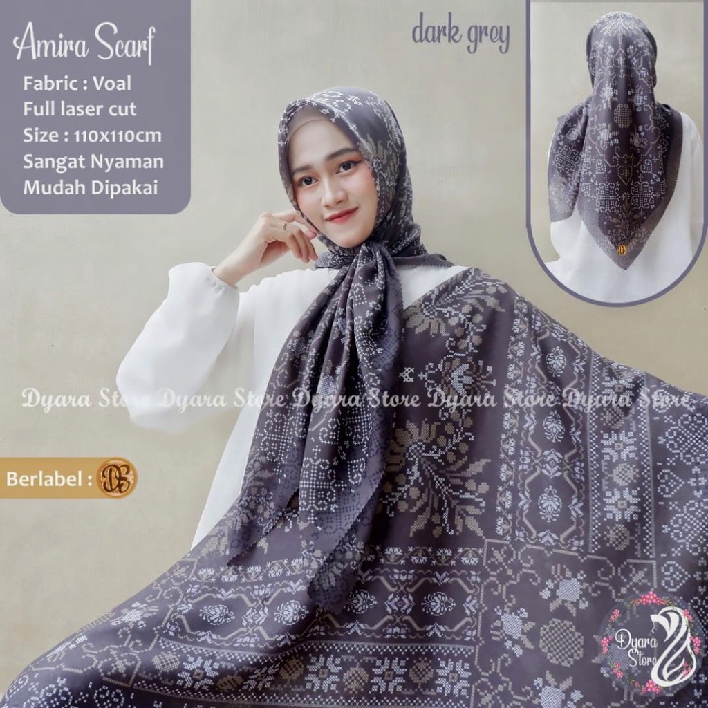 Amira Scarf Dark Grey Hijab / Hijab Segi Empat / Hijab Persegi  047