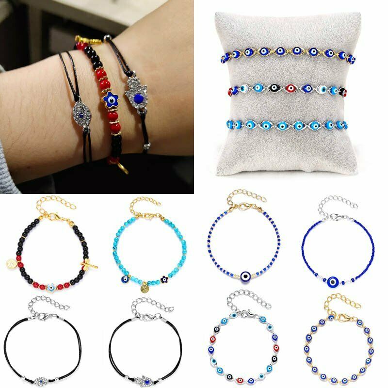 Gelang Rantai Manik Evil Eye Warna Biru Untuk Wanita