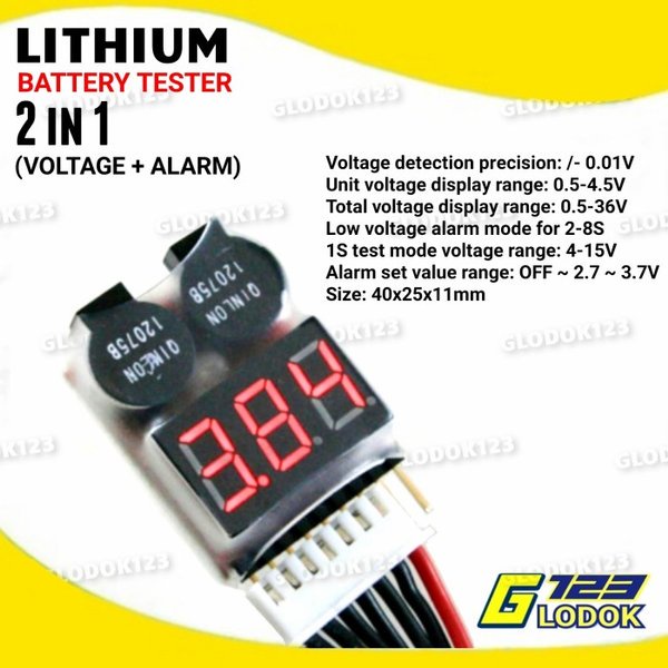 Lipo Battery Tester Low Voltage Buzzer Alarm Baterai Li Po Volt 1-8S