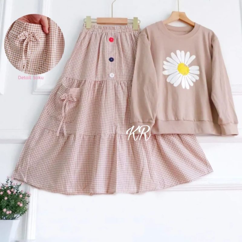 SET ROK SENJA KID ANAK KOTAK, BABYTERRY KATUN, SETELAN, 4 UKURAN