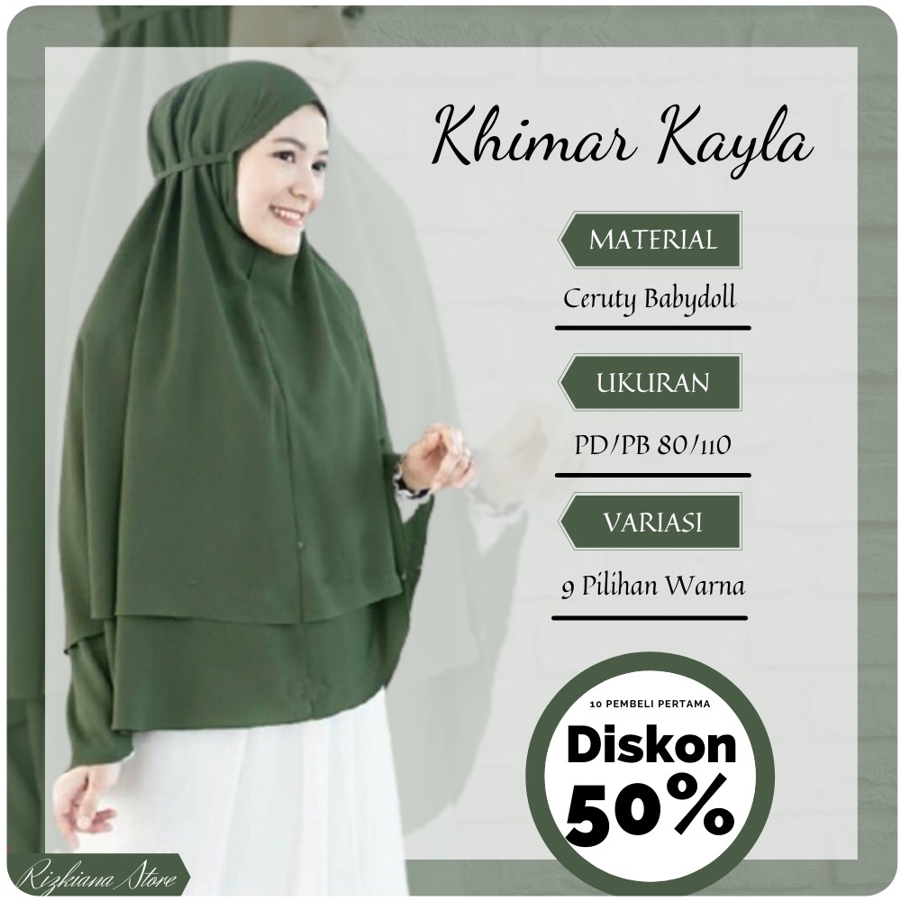 Hijab Jilbab Kerudung Khimar Kayla Panjang Jumbo 2 Layer Aplikasi Tali Belakang Ceruty Baby Doll