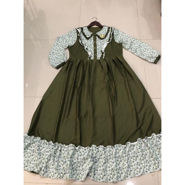 GAMIS POLOS DRESS PESTA KOMBINASI MOTIF BUNGA GAMIS BUSUI ROK MAYUNG UMBRELLA BAHAN SHAKILLA SYAKILA