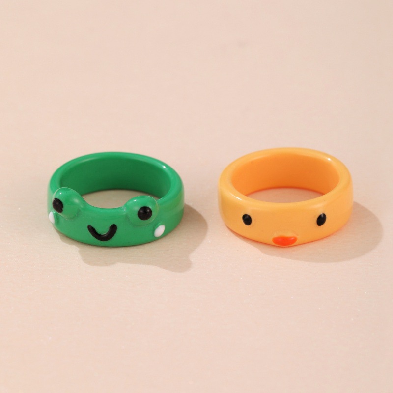 [ Fashion Simple Frog Chick Ring Candy Color  Resin Rings Smooth Fine Thin Finger Ring Gifts Jewelry For Girl Friends ]