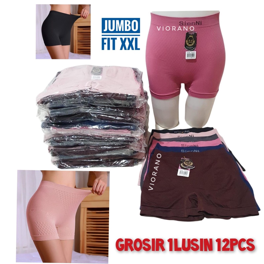 1 Lusin Celana Pendek Dalaman Segi Empat 2in1 Bahan Melar Rajut / Grosir 12pcs Cd Short Boxer Fit XXL Celana Dalaman Wanita