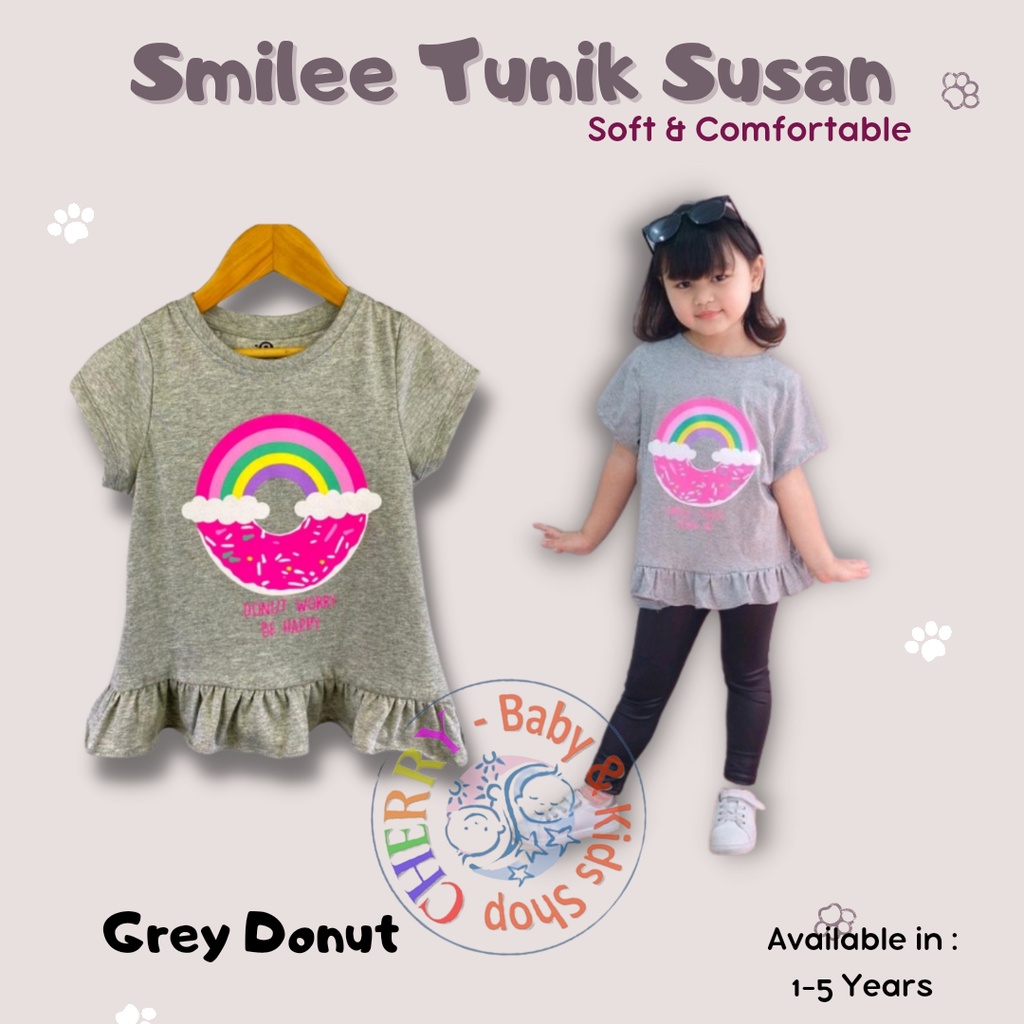 Tunik Anak Smilee Susan Banyak Warna 1 - 5 Tahun Tunik Anak Atasab Ruffle Anak Bayi Lucu CBKS-Susan Tunik Abu Donu