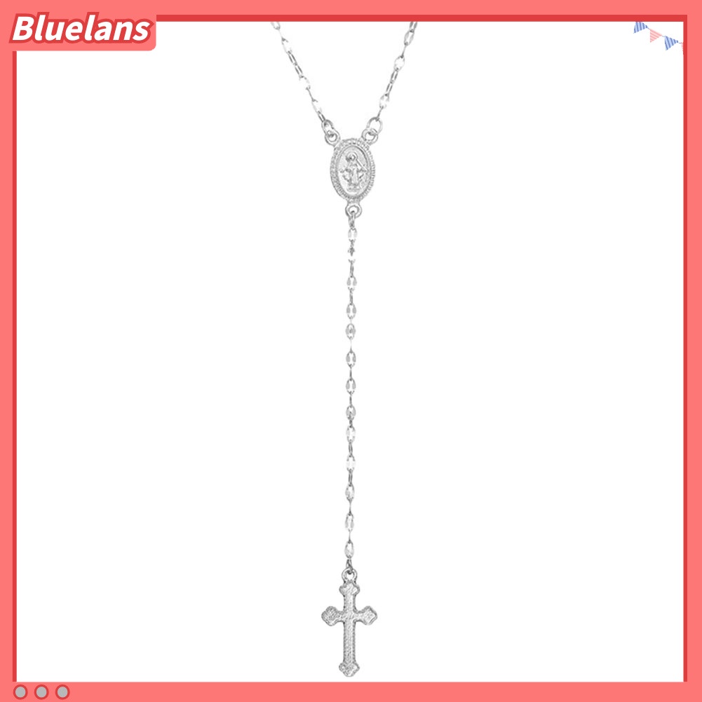 Bluelans Simple Women Cross Virgin Mary Oval Charm Lariat Y Necklace Religious Jewelry Gift