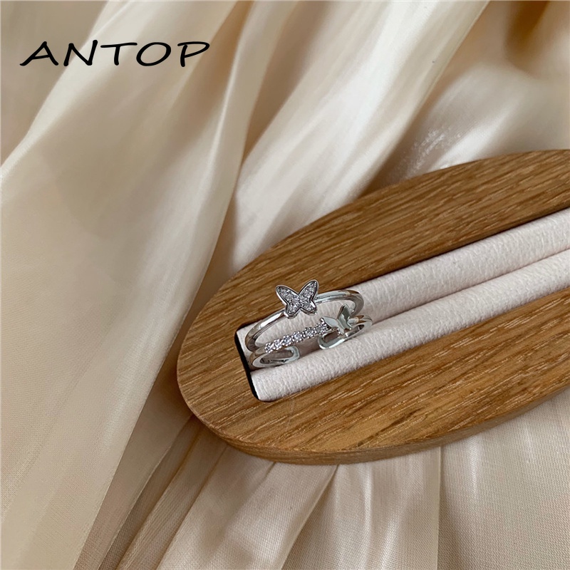 Double Butterfly Diamond Ring Pembukaan Cincin Dapat Disesuaikan Wanita Fashion Perhiasan Aksesoris Hadiah Natal ANTOP