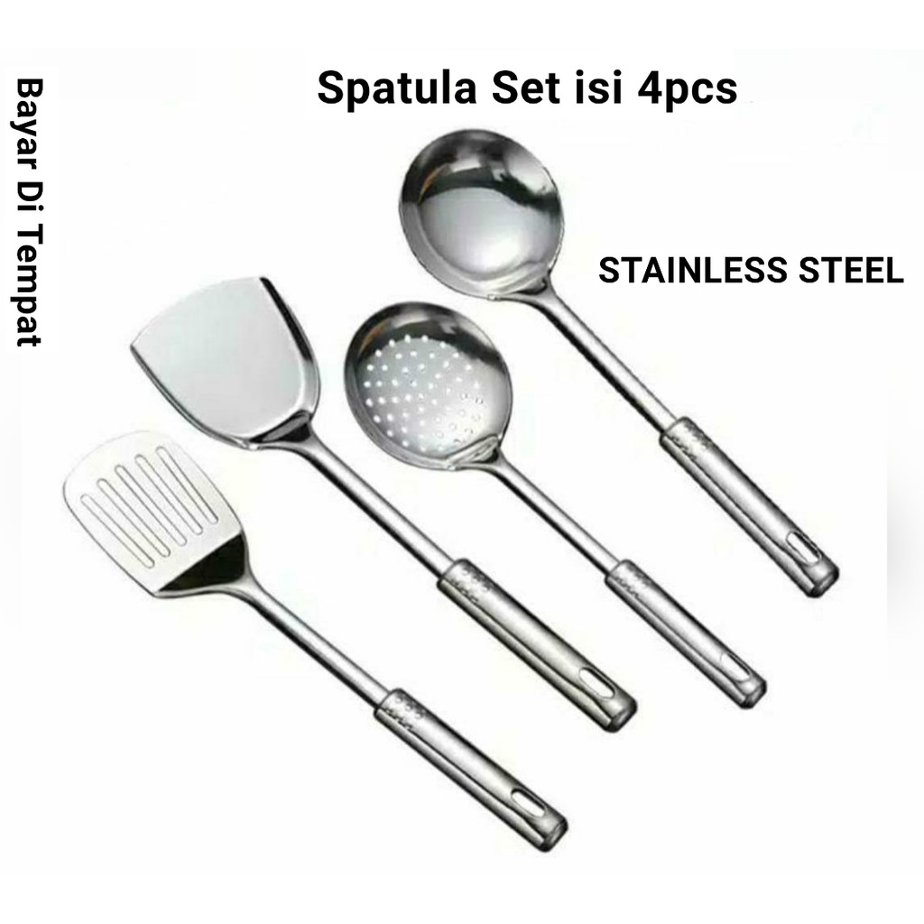 Spatula Set Isi 4pcs 1092-Spatula Sutil Stainless Steel - Spatula Set 4pcs Alat Masak Spatula Suntil Stainless Stell 4 in 1