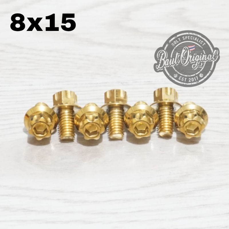 Baut probolt 8x15 gold new model drat 12 panjang 1.5cm Heng thailand