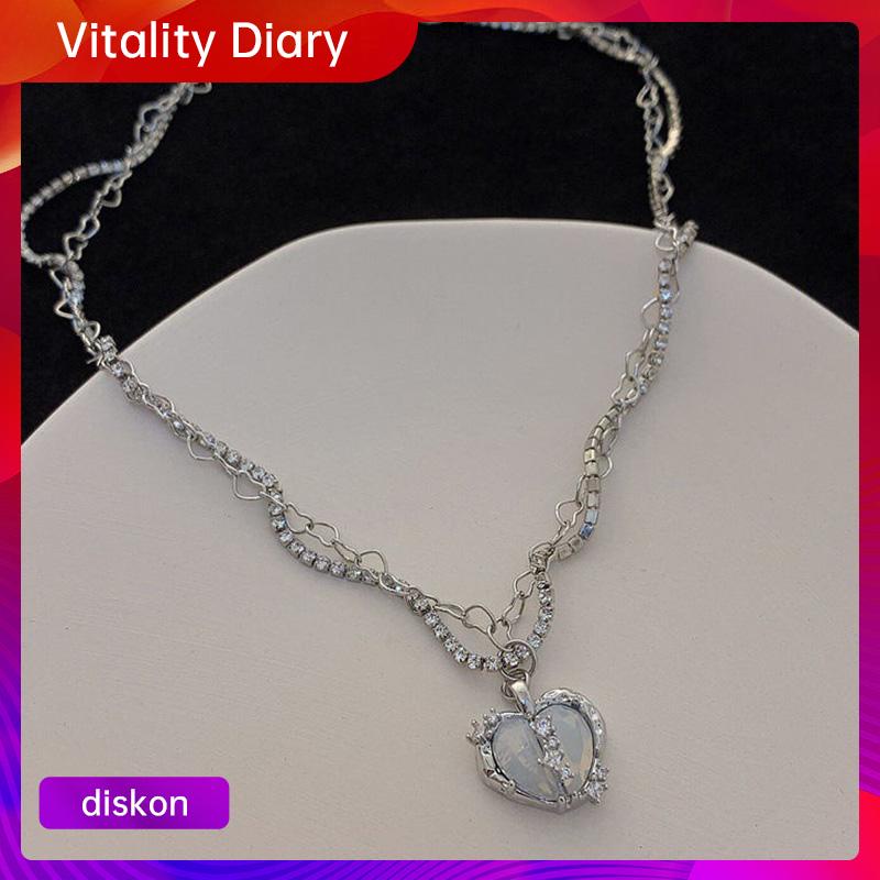 【COD❤️】Split Love Multi-layer Flash Diamond Zircon Kalung Wanita Manis Keren Temperamen VDY