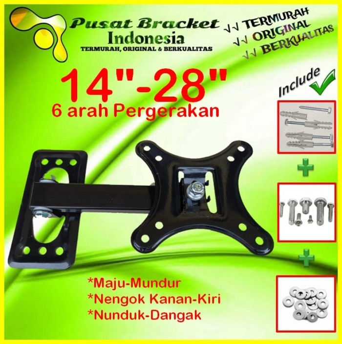 Bracket Tv Monitor Lengan 14&quot; s/d 28&quot; 6arah Fleksible PBI.SWKNM-001