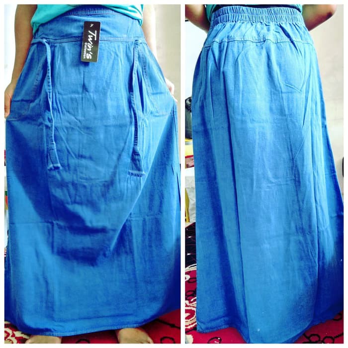 Rok panjang jeans / levis dewasa / Rok muslim - Biru