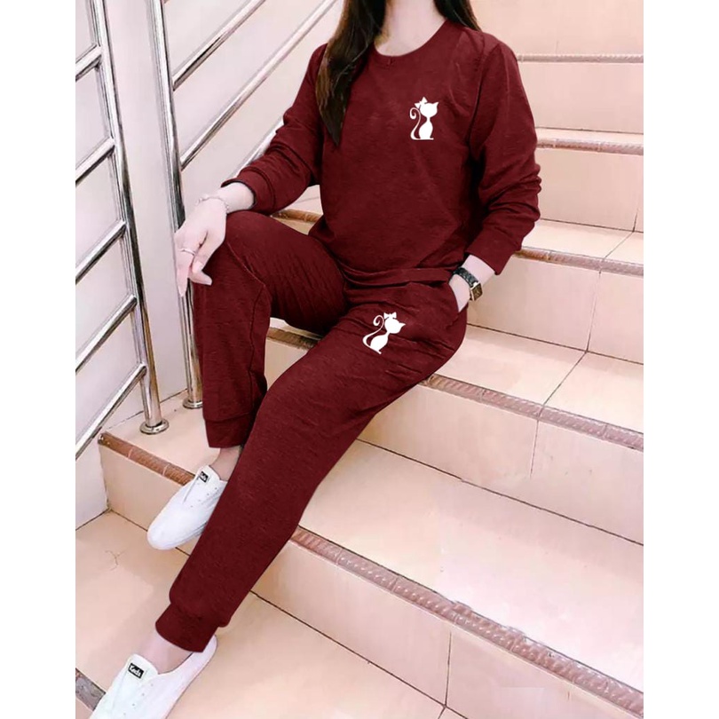 stelan girl  kucing / satu set / sweater +  celana / fashion wanita terbaru / baju senam -alipio fashion