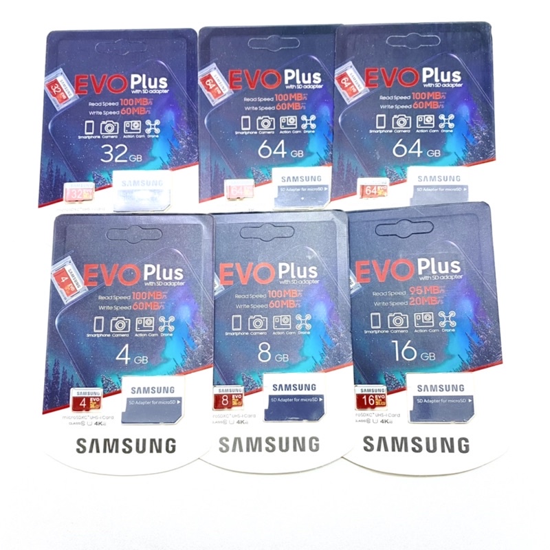 memory card  micro SDXC samsung evo plus class 10 - 4gb - 8gb - 16gb - 32gb - 64gb - 64gb U3 - isi full