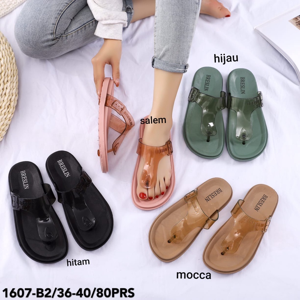 sandal wanita import 1607-b2 japit bening dan gliter breslin