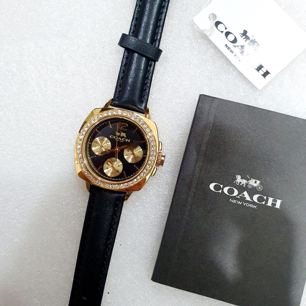 JAM TANGAN PRIA WANITA | RANTAI | KULIT | KARET | MURAH | WANITA COACH STRAP LEATHER HITAM CASE STAI