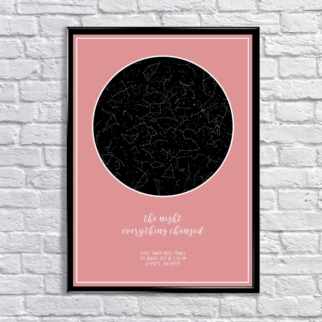 

BLACK ON PINK custom constellation star map personalized framed A3 poster unique gift decoration
