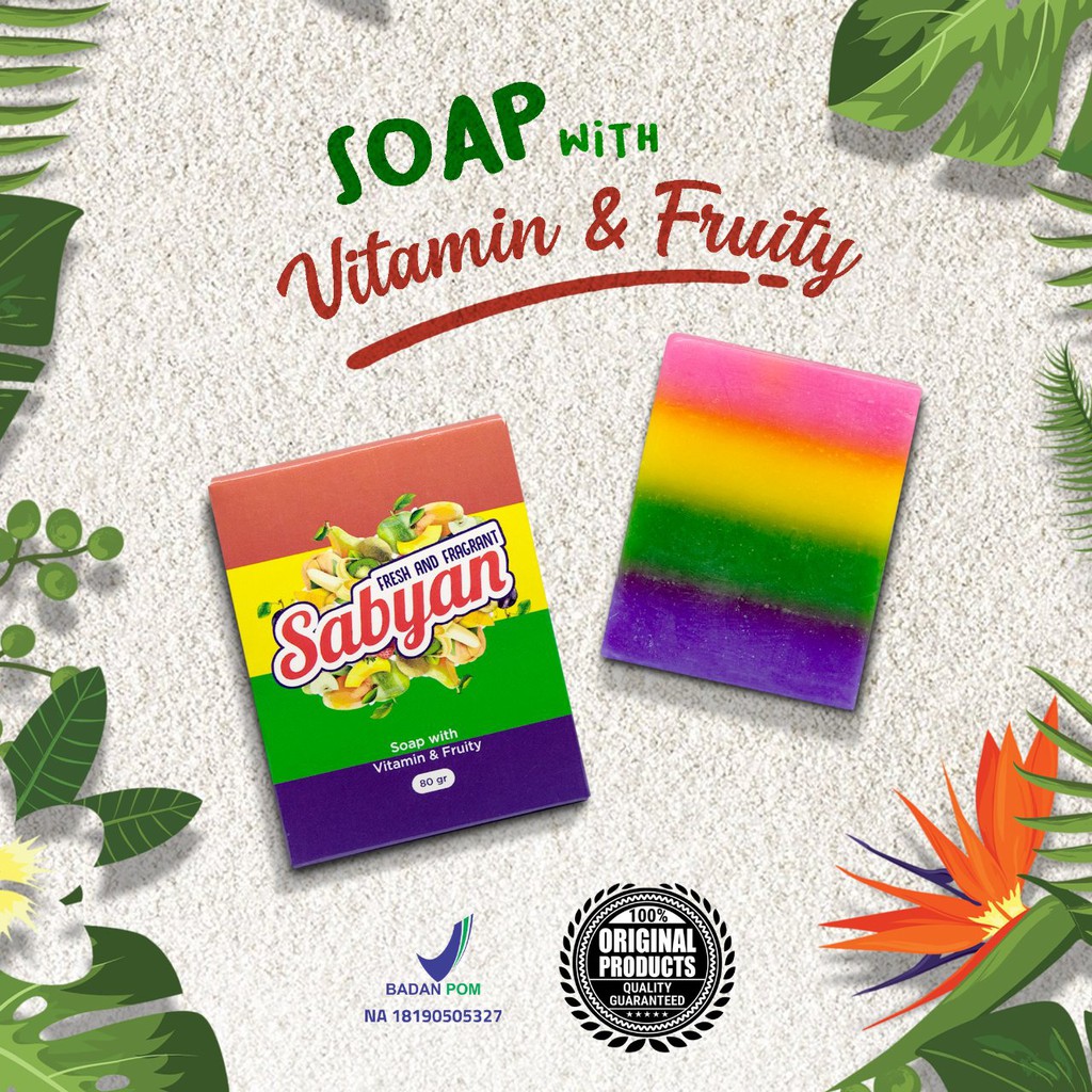 FRUITAMIN SOAP SABUN BUAH SABYAN BPOM / sabun batang pelangi pencerah  sabyan soap ORI