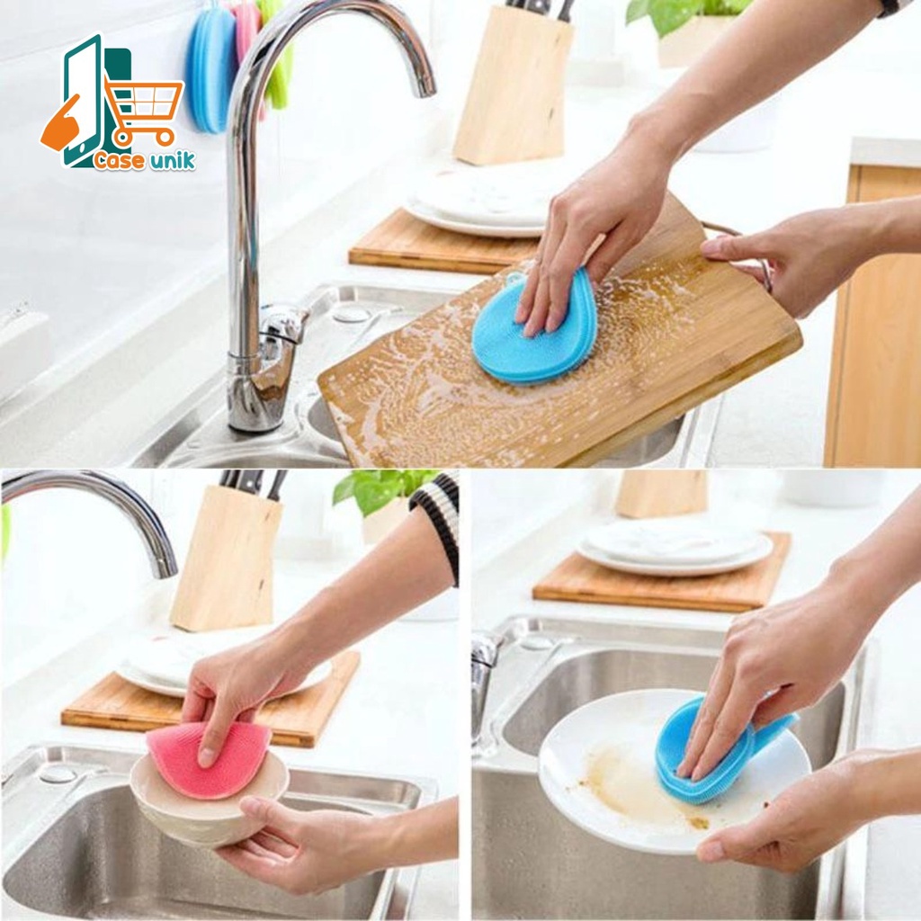 RT04 SPONS SPONGE SPON PENCUCI PIRING BULAT SILIKON SILICONE BRUSH SERBAGUNA FOOD GRADE CS3399